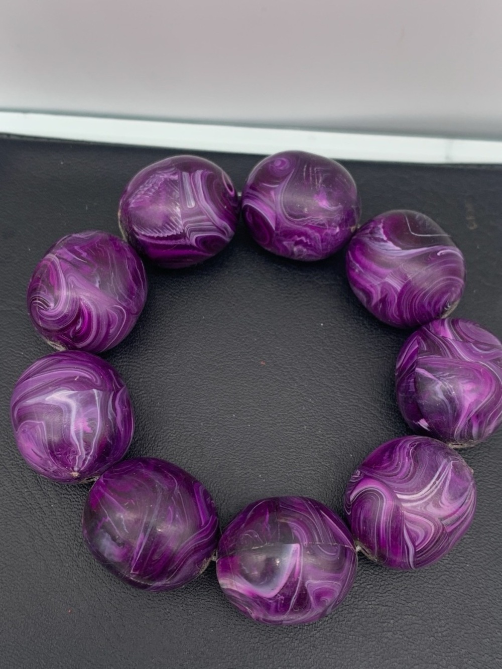 Chunky Purple Swirl Beaded Stretch Bracelet / bangle made with vintage beads